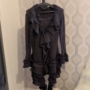 Ruffled Charcoal Knit Cardigan